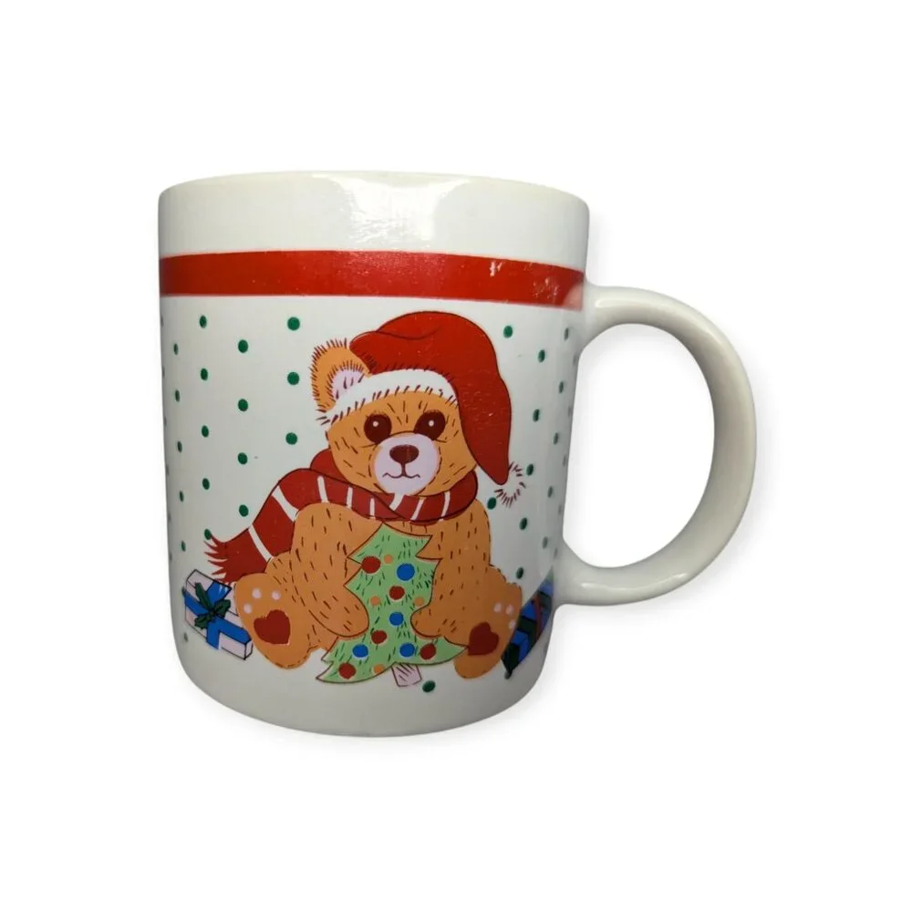 Holiday Coffee Mug Christmas Holiday Tree Teddy Bear Mug Cup 10 oz.